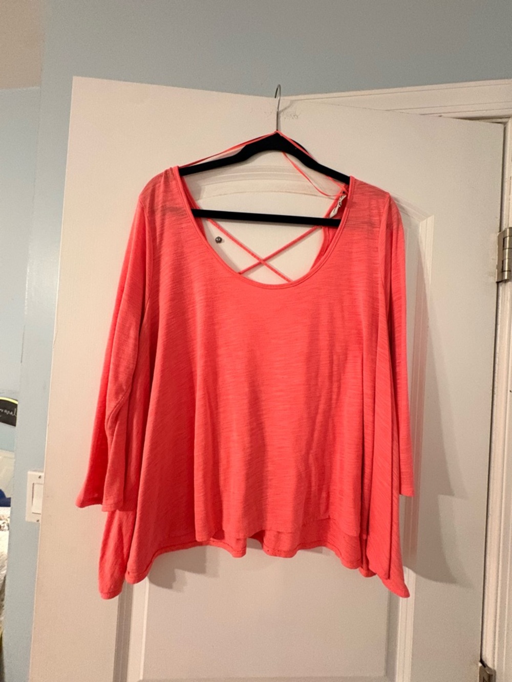 American Eagle Outfitters Coral Long-Sleeve Scoop Neck Top with Crisscross Back
